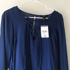 Long sleeved cobalt blue woven top, never worn